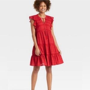 Knox Rose Women’s Wine Flutter Sleeve Bohemian Tiered Swing Dress SZ L